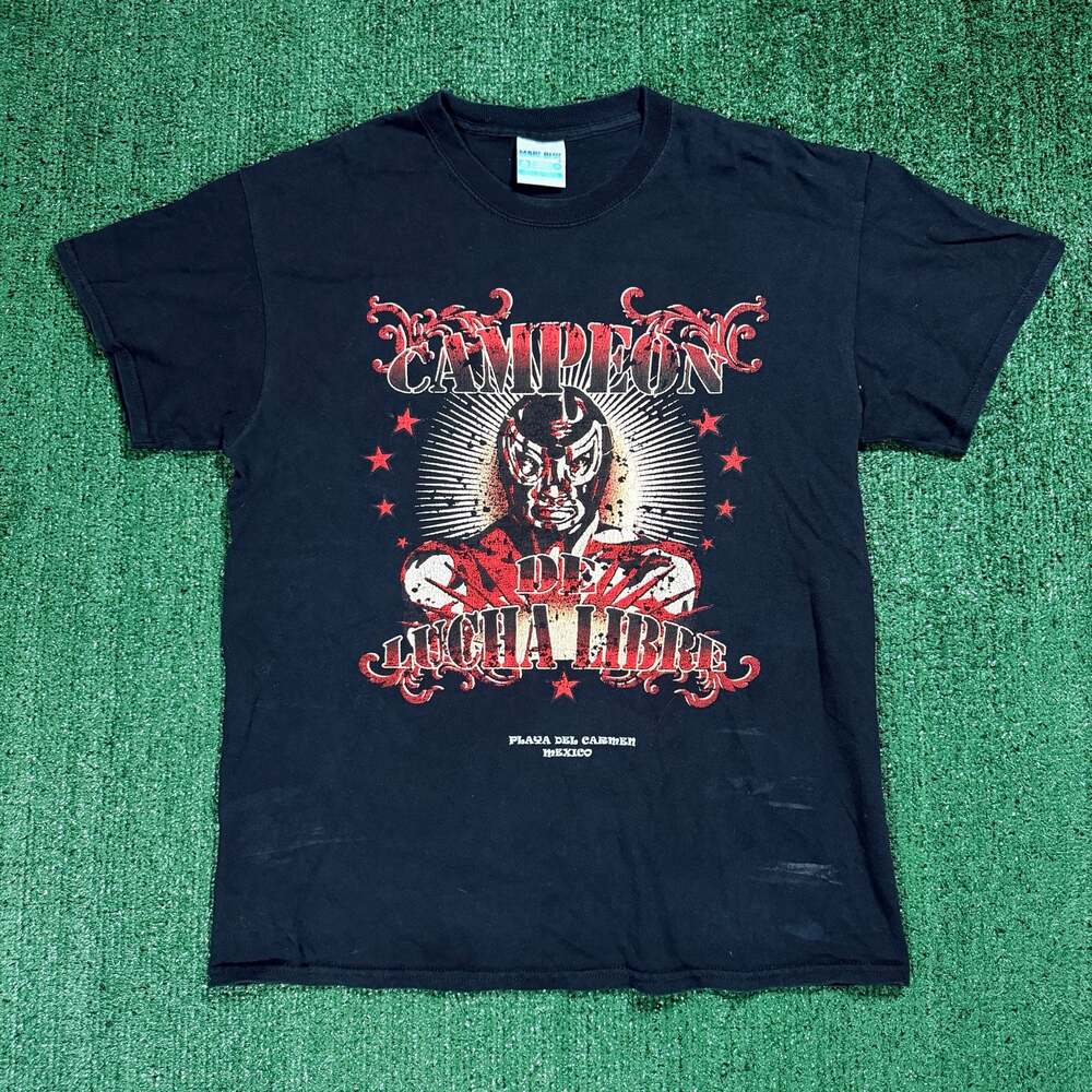 Mare Blue Campeon De Lucha Libre Playa Del Carmen Mexico Black T-Shirt Medium